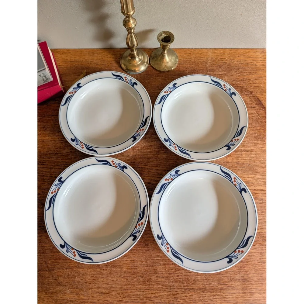 Dansk Bistro Maribo Rimmed Soup Bowls Set of 4 Blue Orange Berry Stoneware Japan